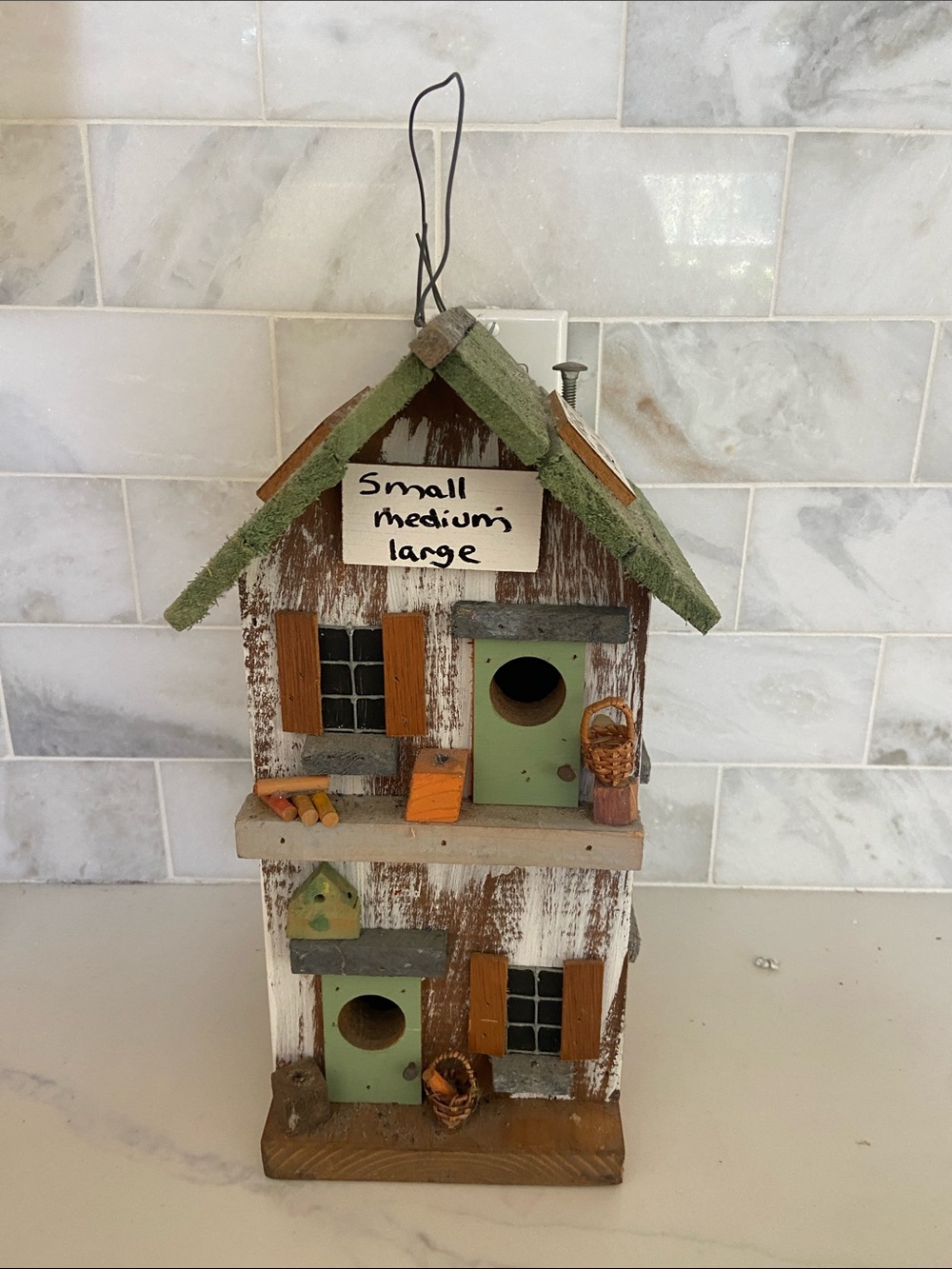 Handcrafted Rustic Green & Brown Birdhouse Decorative Accent